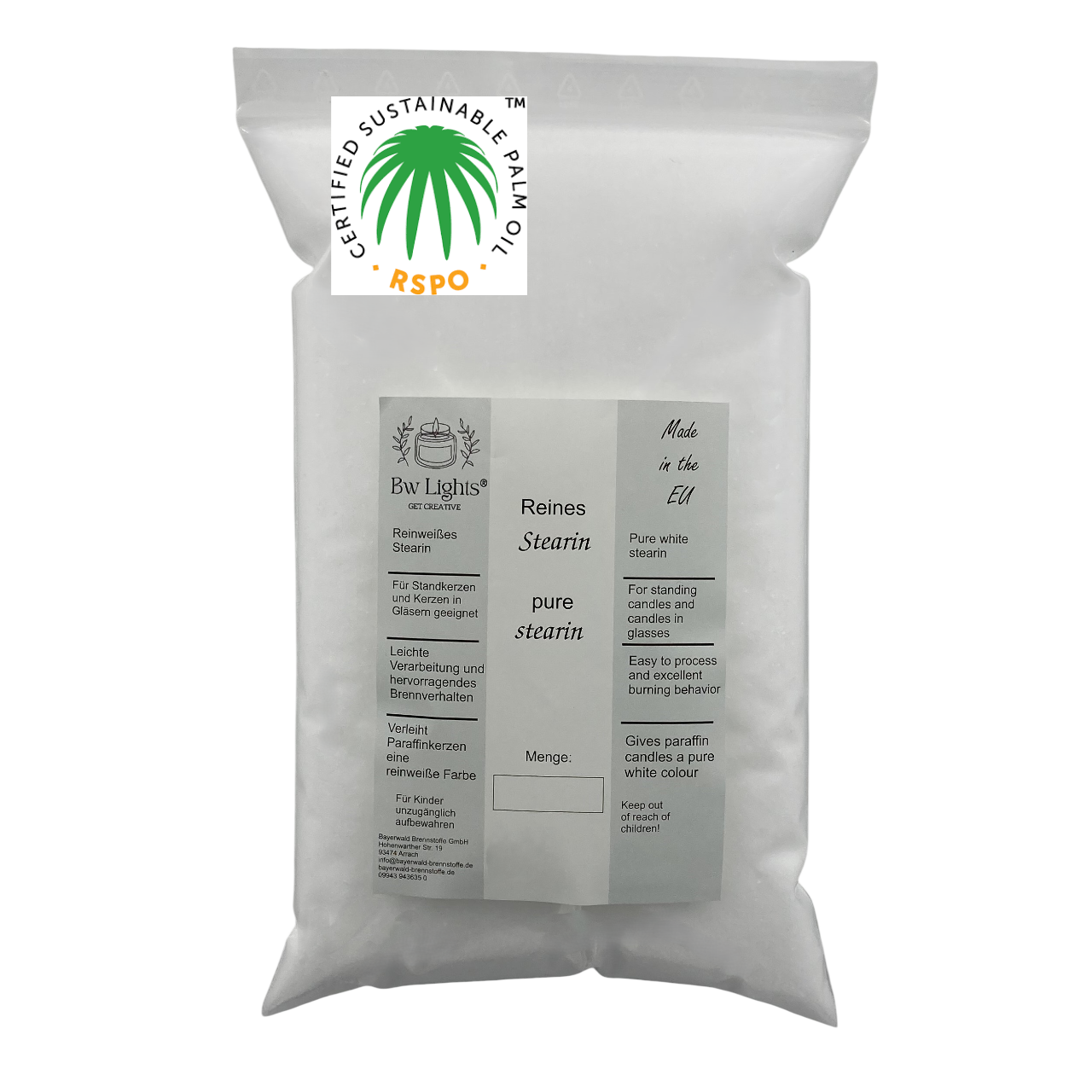 reinweißes Stearin | RSPO-zertifiziert | als Granulat | Mach Deine Kerzen weißer