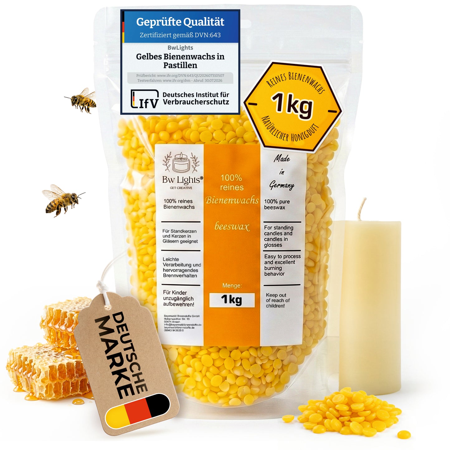 Hochwertiges reines Bienenwachs gelb in Pastillen | verschiedene Mengen | Zum Herstellen Deiner eigenen Kerze | Kosmetik | Bienenwachstücher