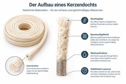 Hochwertiger Flachdocht für Paraffinwachse, Meterware
