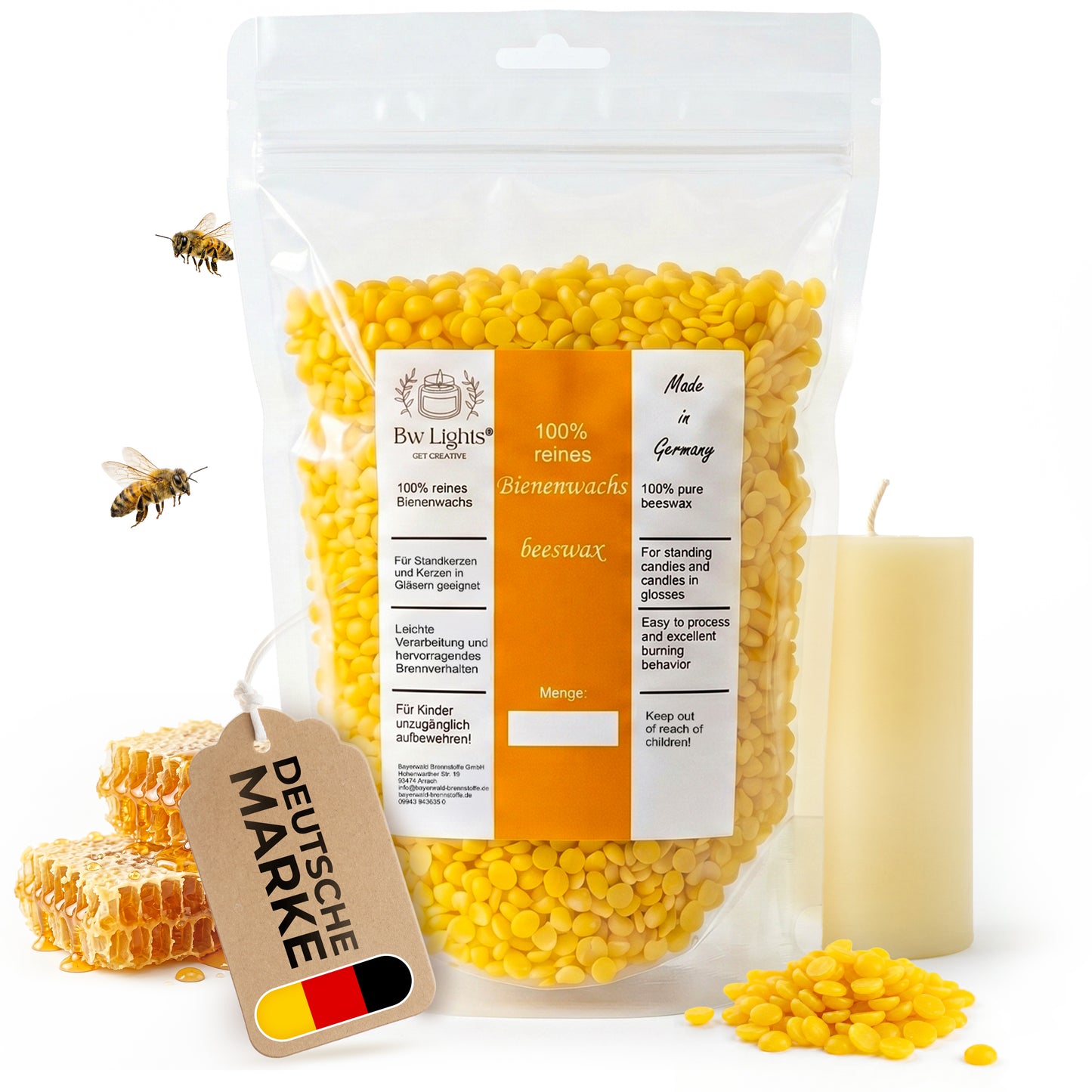Hochwertiges reines Bienenwachs gelb in Pastillen | verschiedene Mengen | Zum Herstellen Deiner eigenen Kerze | Kosmetik | Bienenwachstücher